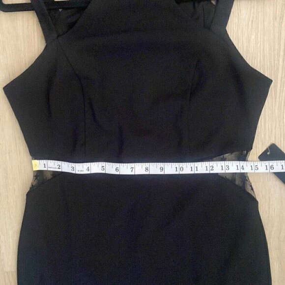BEBE Black Mesh Panel Bodycon Dress Size 8 Cut-Out Sheer Star Detail Night Out - Picture 12 of 16